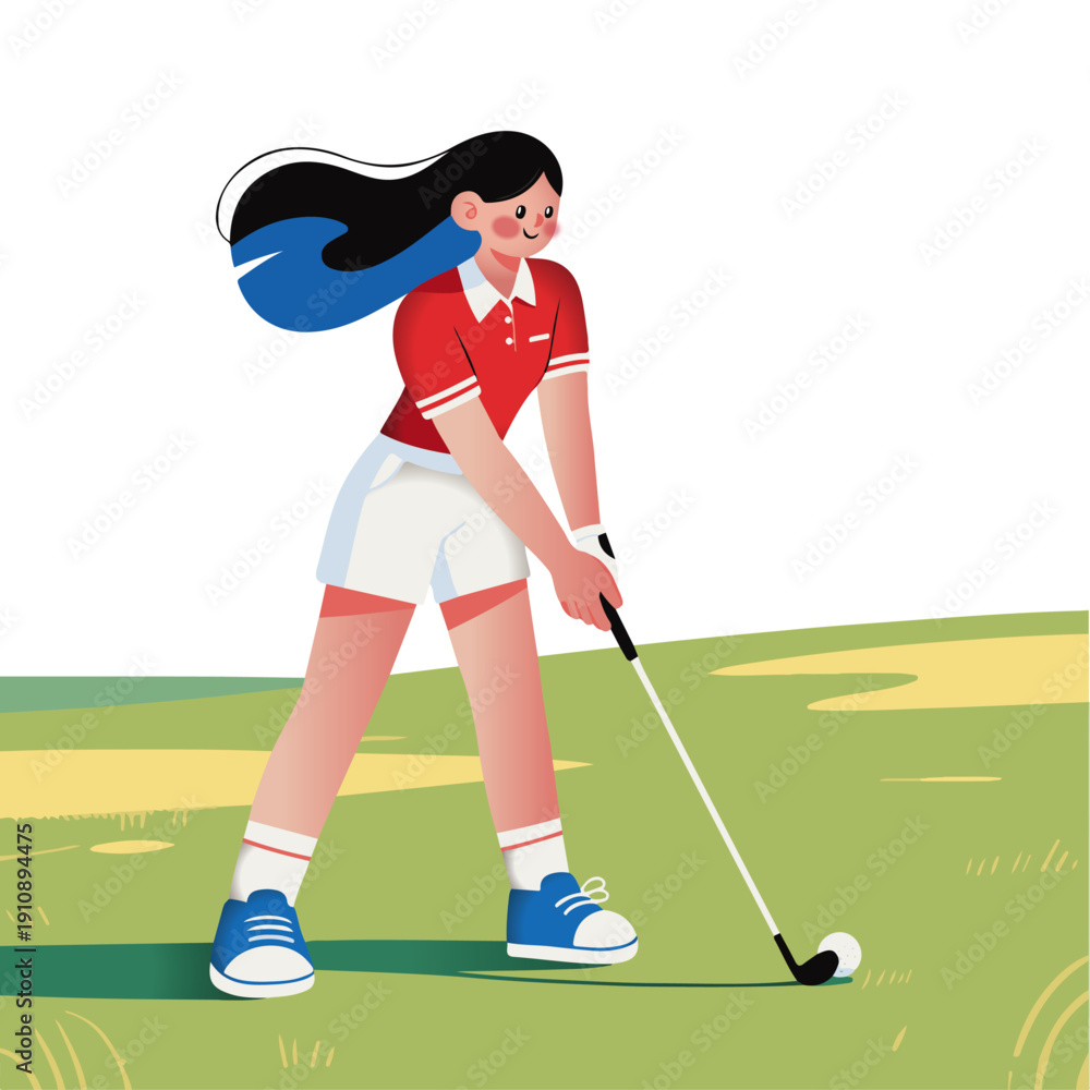 Obraz premium The woman in the cartoon wearing a red golf outfit