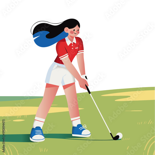 The woman in the cartoon wearing a red golf outfit