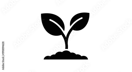 Simple Black Silhouette of Young Plant.