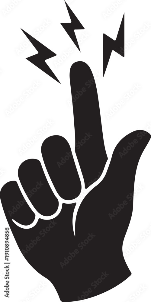 Obraz premium Pointing Finger Silhouette with Lightning Bolts Creative Idea Concept Vector Icon for Innovation and Inspiration