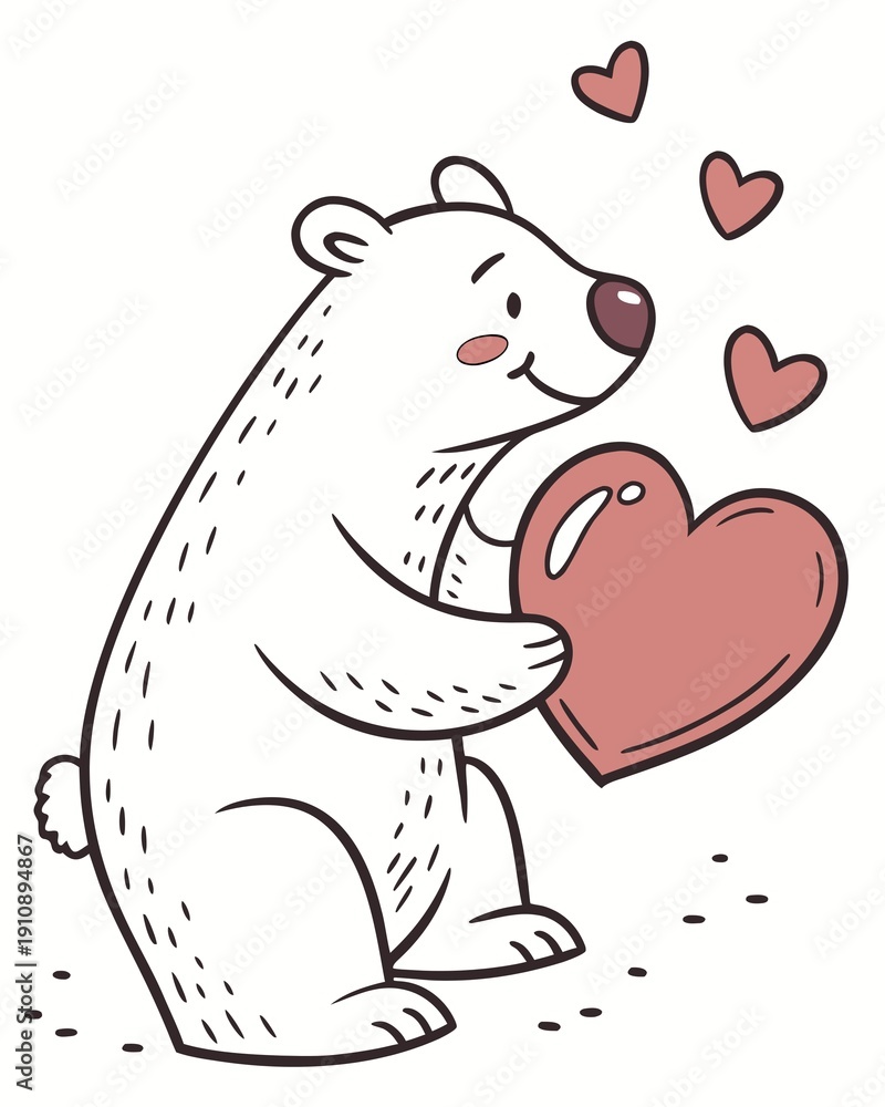Obraz premium vector cute bear with red heart,vlentine`s day