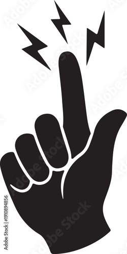 Pointing Finger Silhouette with Lightning Bolts Creative Idea Concept Vector Icon for Innovation and Inspiration