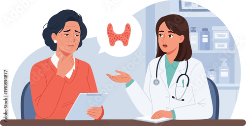 Patient discusses thyroid health with doctor in a clinic