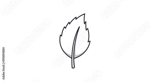 Simple Black Line Drawing of a Leaf.