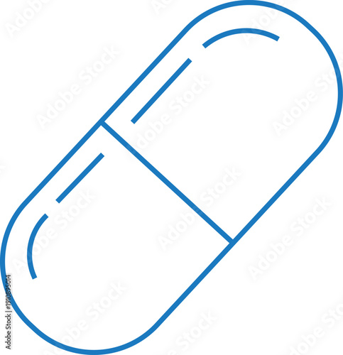 Medical Capsule Pill Line Art for Pharmacology and Healthcare Concept, medical websites, pharmacy branding, health supplement packaging, and clinical educational materials.