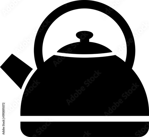 Black silhouette of a teapot or kettle. Boiling water appliance. Kitchenware supply symbol. Vector icon for menu, website design