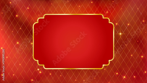 Red Gold Christmas card bg. Vintage luxury frame with border.
