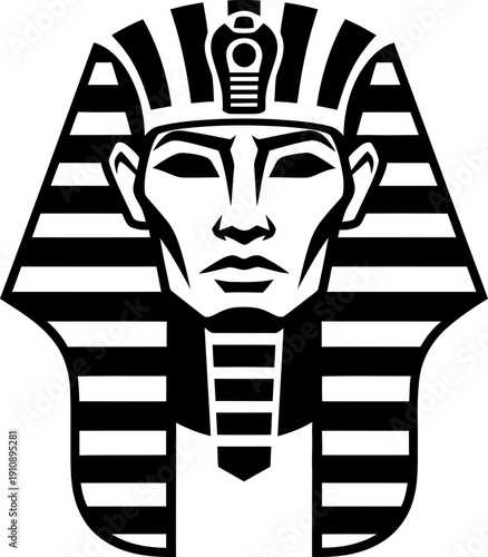 Pharaoh mask of Tutankhamun in black and white style. Ancient Egypt history and culture concept vector illustration for design