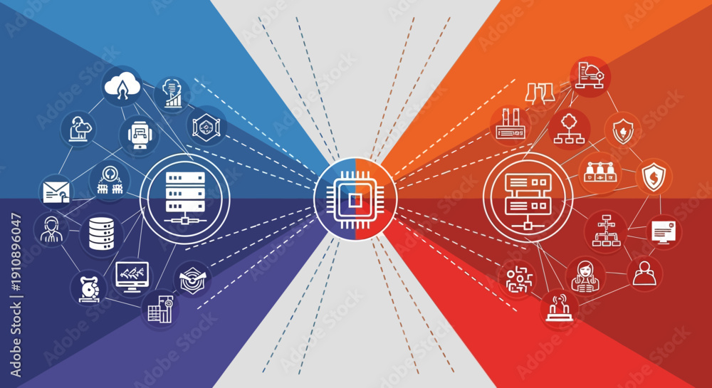 Obraz premium Network infrastructure and technology connections
