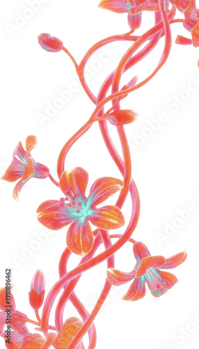 Abstract glowing vibrant floral vines with cyan highlights