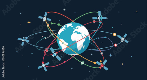 Satellites Orbiting Earth in Space
