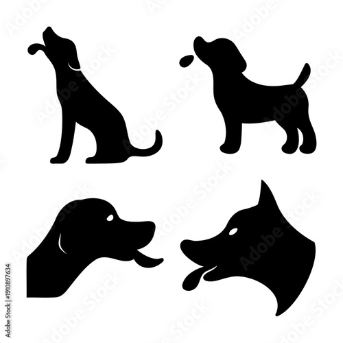 Diverse dog silhouettes showcasing various poses and breeds for pet-related designs