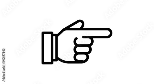 Outline icon of a human hand pointing right, indicating direction, on an isolated white background.