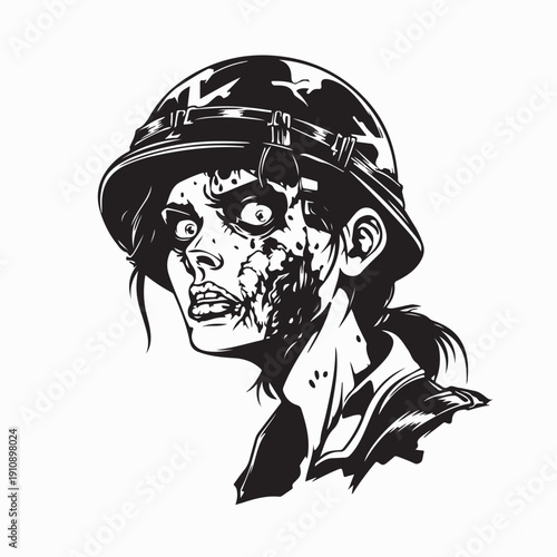 Scary military female zombie image vector on white background