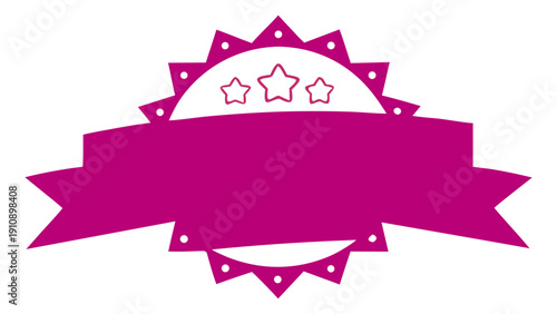 A vibrant pink ribbon badge with stars, symbolizing achievement and excellence in marketing efforts and promotions, illustrated in a graphic design