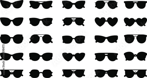 Collection of stylish sunglasses silhouettes set black eyewear icons isolated fashion accessory vector illustration bundle modern design