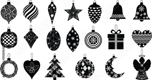 Black Silhouette Christmas Ornaments and Decorations Set