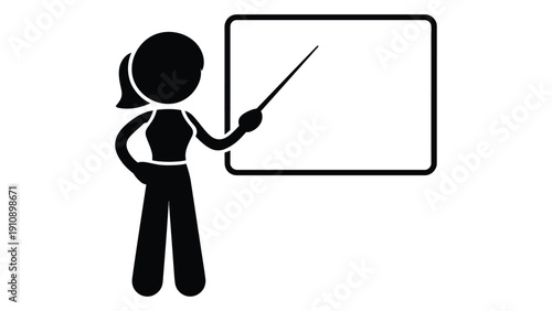 Teacher Presenting on Whiteboard Silhouette Illustration Representing Education, Training, Classroom Instruction and Learning Concept