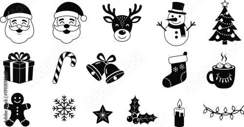 Christmas Icons Collection: Santa, Snowman, Gingerbread, Candy Cane