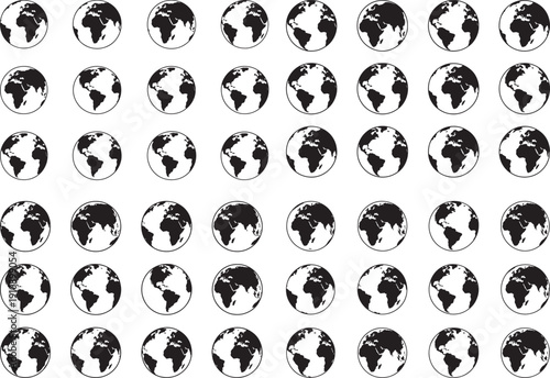 World Map Globe Silhouette Set showing Different Continental Views. vector