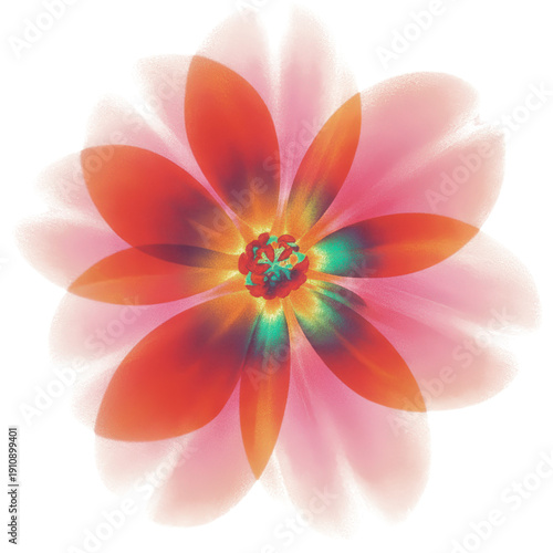 Soft focus decorative flower element with ethereal transparent layers and luminous core detail