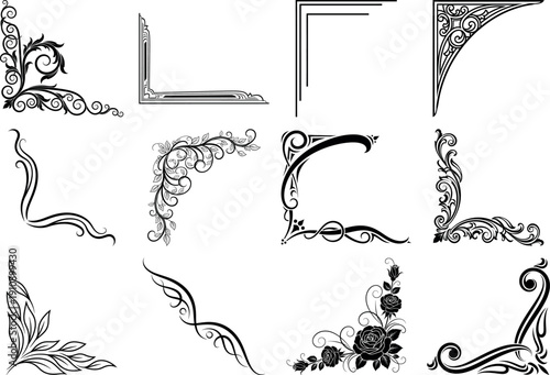 Collection of ornate border designs and frames isolated on transparent background