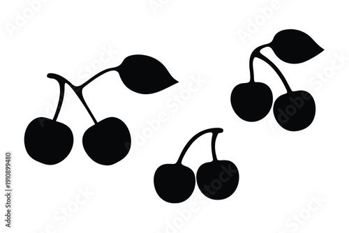 Cherries, Fruit silhouette set