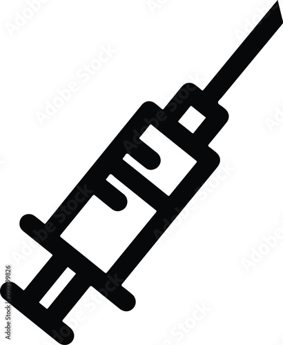 Line art illustration of a medical syringe with needle, symbolizing healthcare and vaccination