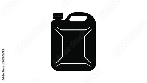 Black silhouette of jerry can container with handle and screw cap, minimalist icon representing fuel storage, emergency supply, and outdoor utility