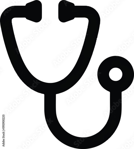 A Simple, Black, Line Art Illustration of a Medical Stethoscope, symbolizing healthcare and diagnosis