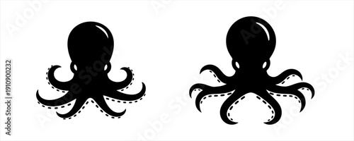 Cute Black Octopus Illustrations for Aquatic and Marine Life Themes