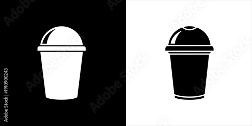 Black and white icons of disposable cups for beverages