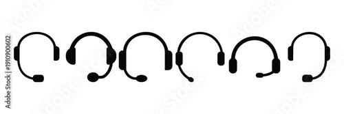 Customer Support Call Center Icon Set – Headset Operator Avatar Flat Vector Silhouette for Helpline & Service Communication