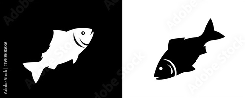 Monochrome fish icon set for aquatic themes, seafood branding, and culinary designs