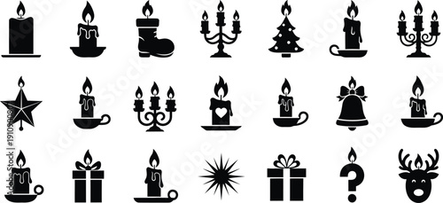 Christmas Candle Icons Set - Vector Graphics