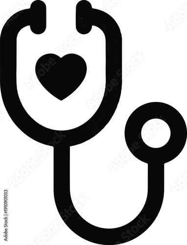 Medical Stethoscope Icon with Heart Symbol, Representing Health and Cardiology Care