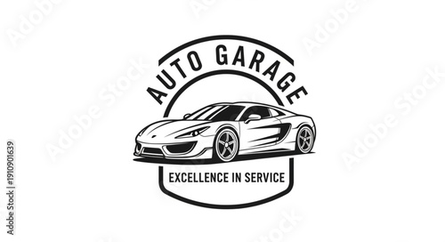 Vintage Auto Garage Emblem with Sports Car Illustration.