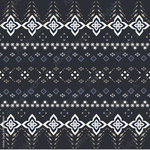 Wallpaper Mural Fabric charcoal geometric seamless tribal pattern with cream and muted blue ethnic textile design
 Torontodigital.ca