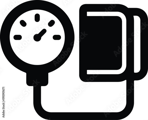 Black and white illustration of a blood pressure monitor, medical equipment.