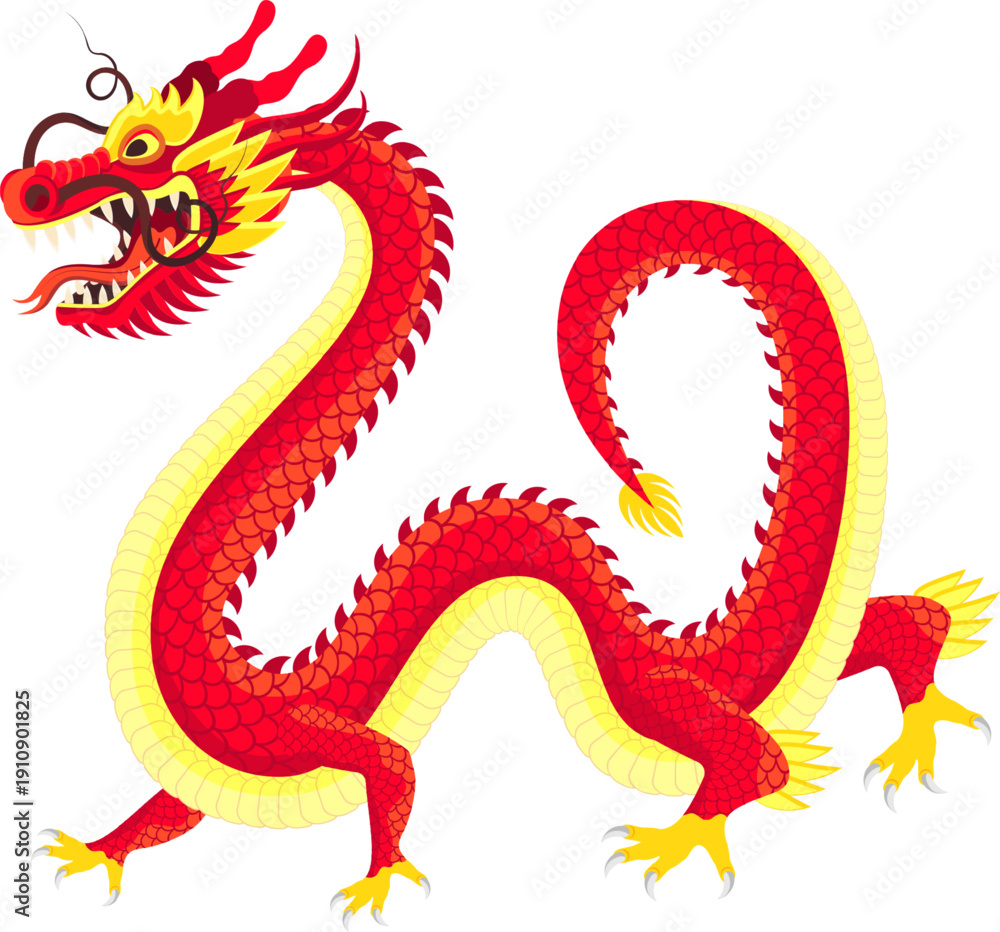 Fototapeta premium Traditional chinese dragon. Zodiac sign. Sacred animal, a symbol of goodness and power. Asian, japanese mascot and tattoo or T-shirt vector illustration.