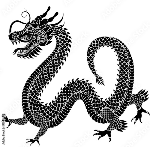 Traditional chinese dragon. Zodiac sign. Sacred animal, a symbol of goodness and power. Asian, japanese mascot and tattoo or T-shirt vector illustration.
