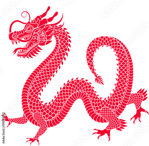 Traditional chinese dragon. Zodiac sign. Sacred animal, a symbol of goodness and power. Asian, japanese mascot and tattoo or T-shirt vector illustration.