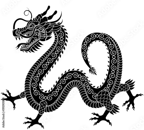 Traditional chinese dragon. Zodiac sign. Sacred animal, a symbol of goodness and power. Asian, japanese mascot and tattoo or T-shirt vector illustration.
