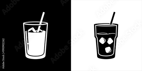Two glasses with ice and straw, a simple flat design
