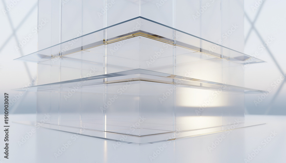 Fototapeta premium Stunning glass cube structure with modern lighting effects