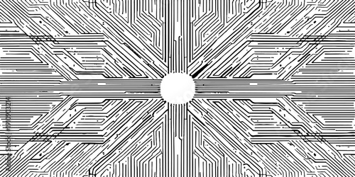 Seamless vector illustration of an abstract digital technology background featuring a geometric circuit board pattern and motherboard chip design for a modern electronic wallpaper concept