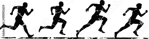Silhouette sequence of a runner sprinting with dynamic motion and athletic speed concept