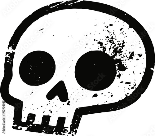grunge skull illustration with large eye sockets and distressed texture, spooky halloween design