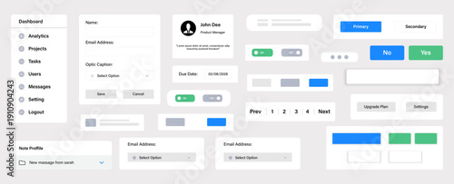 Collection of user interface. Suitable form for modern web and app development. Comprehensive UI kit with various components including forms, buttons, navigations, toggles, and data displays.
