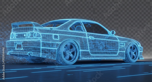 Wireframe Car Design Model Vehicle.